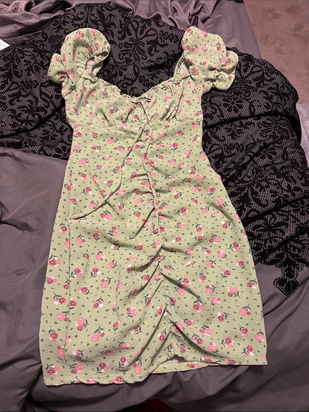 City Studio Light Green Mini Dress with Pink Floral Print